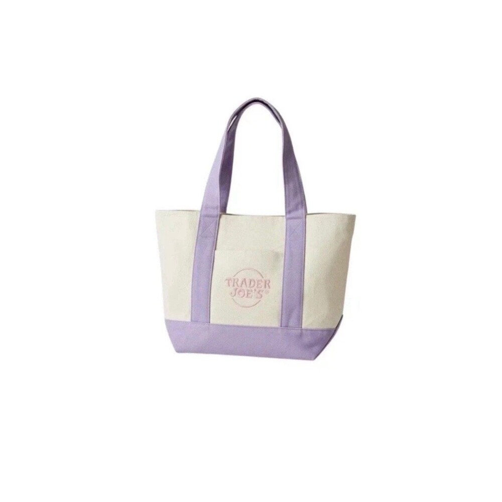 2026 Trader Joe's Large Pastel Canvas Reusable Tote Bag Lavender trendy nwt